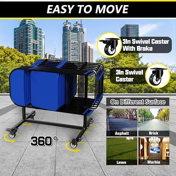 Folding Chair Cart, Small-sized Chair Storage Cart With 3In Swivel Caster Nice To Storage 14PCS Chairs Adjustable Design Chair Dolly For Different Folding Chair 200 LBS Weight Capacity Come With Strap