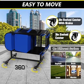 Folding Chair Cart, Small-sized Chair Storage Cart With 3In Swivel Caster Nice To Storage 14PCS Chairs Adjustable Design Chair Dolly For Different Folding Chair 200 LBS Weight Capacity Come With Strap