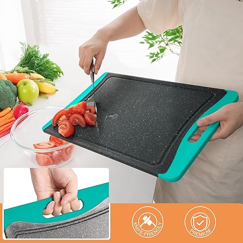 Miniatura 3 de Tablas de cortar extra grandes, tablas de cortar de plástico para cocina (juego de 3) tabla de cortar para lavavajillas con ranuras para jugos, asas