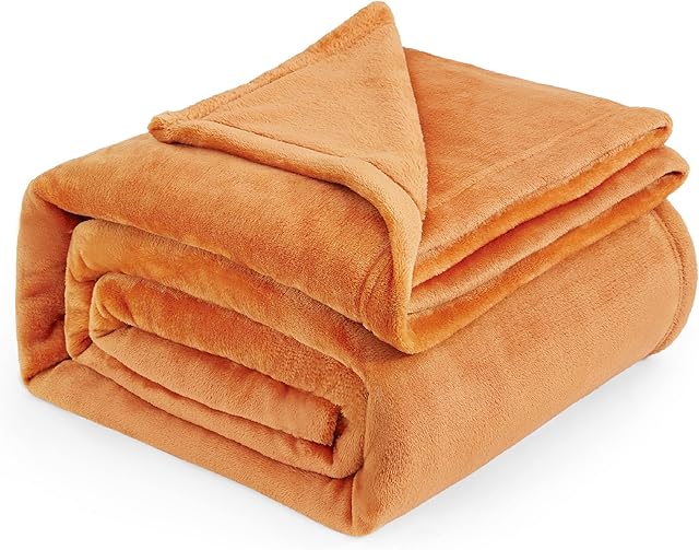 BEDSURE Orange Fleece Blankets King Size - Bed Blanket Soft Lightweight Plush Cozy Fuzzy Luxury Microfiber, 108x90 inches