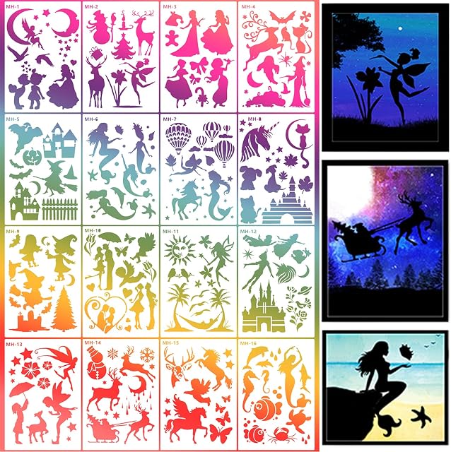 Stencils for Crafts Reusable Painting On Wood Reusable Dream Templates for DIY Crafts Scrapbooking 16 Pcs Fantasy