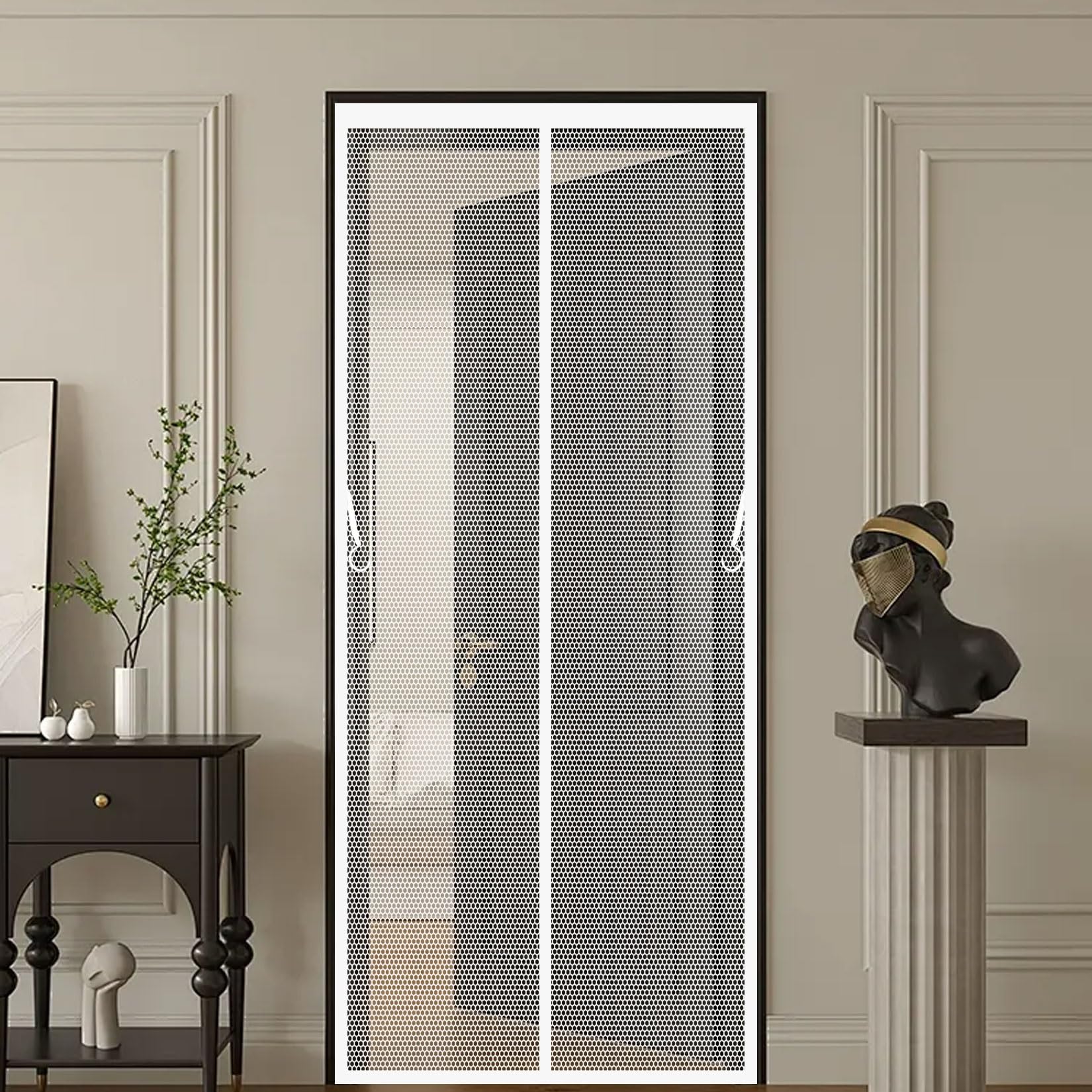 Liujyuan White Magnetic Screen Door 63 X 141 Cm With Magnets, Magic Tapes, Polyester Door Fly Screen, Patio Curtain Insect Mesh Lets Fresh Air, Easy To Install Pet And Kid Friendly,