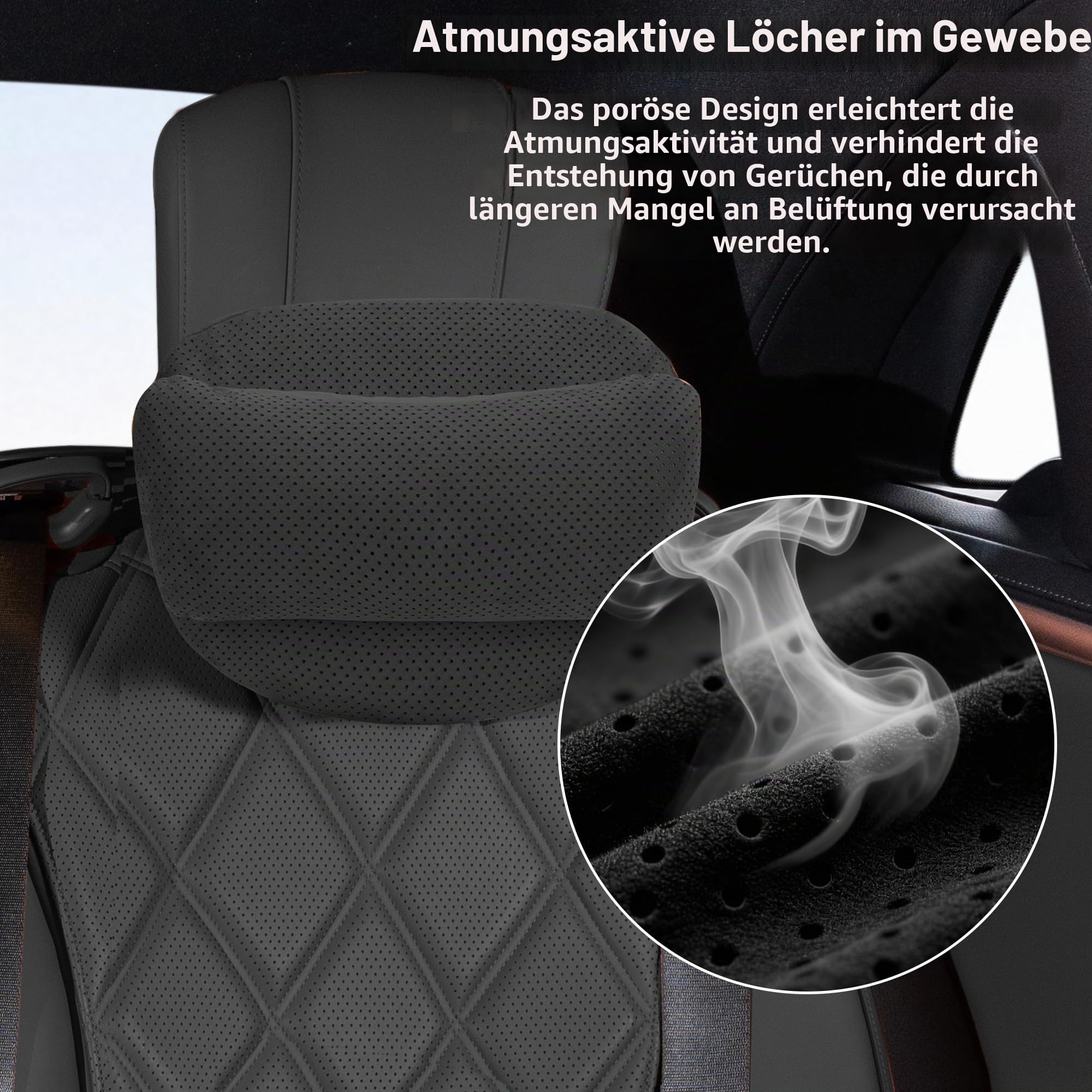 Nackenkissen Auto, Weichheit Kopfstütze Kissen für Auto, Set mit Doppellagigem Design mit Memory Foam und Biologischer Baumwolle für Autos, LKWs und SUVs (Schwarz)