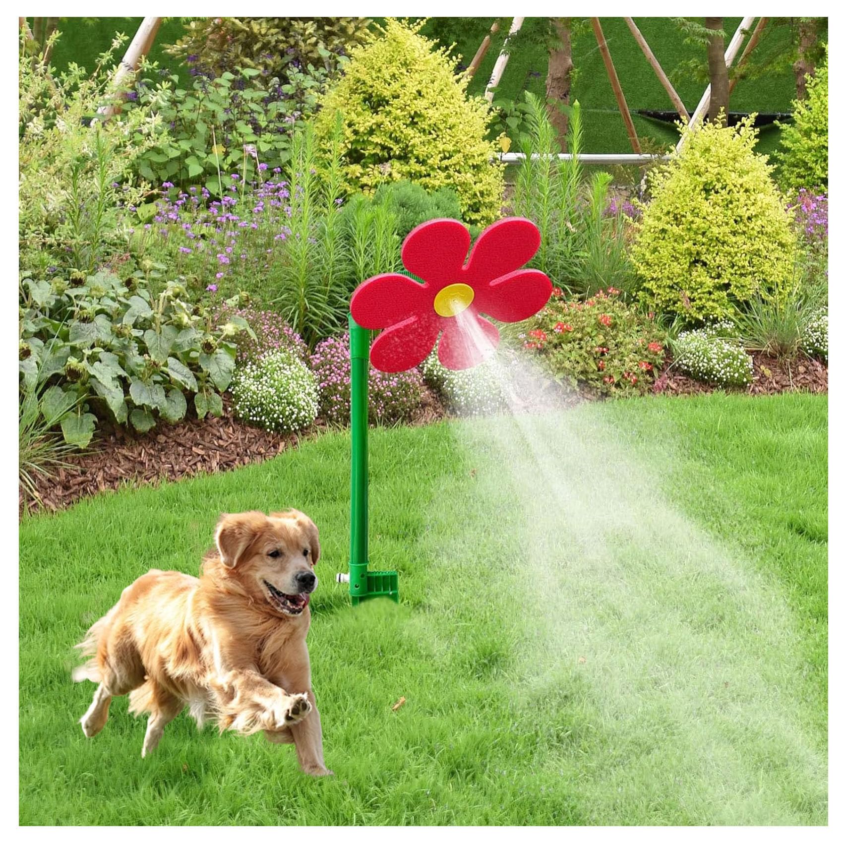 Crazy Daisy Sprinkler, 360ยฐ Rotating Lawn Water Sprinkler for Kids, Pets, and Garden Irrigation Fun (Red)