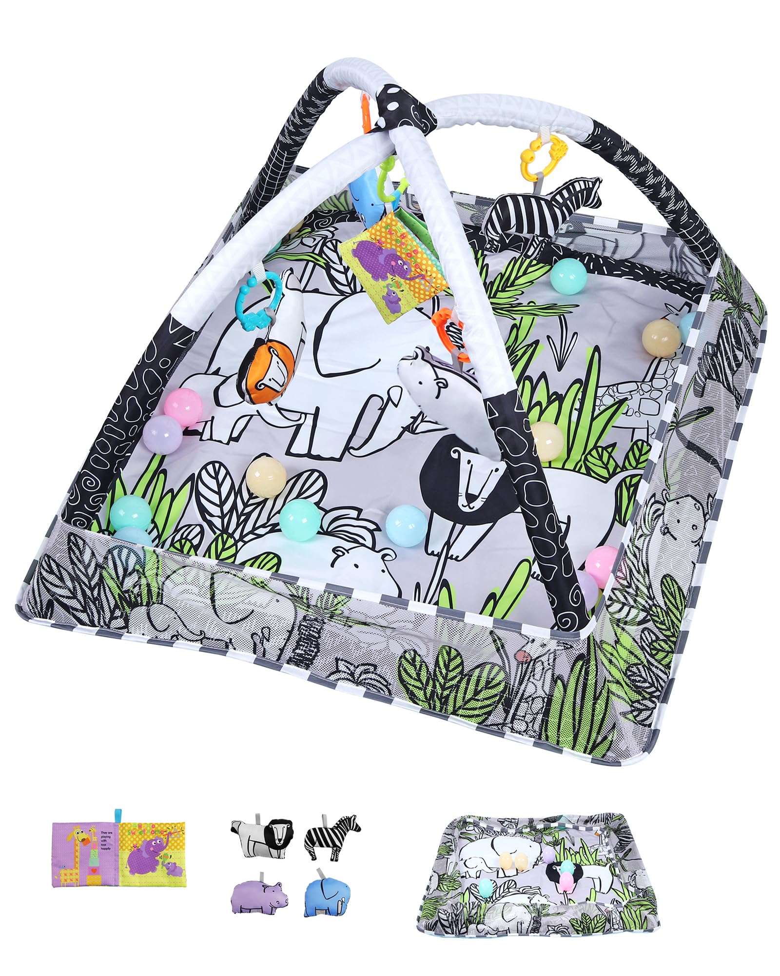 eSynic 7-in-1 Foldable Baby Play Gym and Mat with Toys&Ball for 0-18 Months