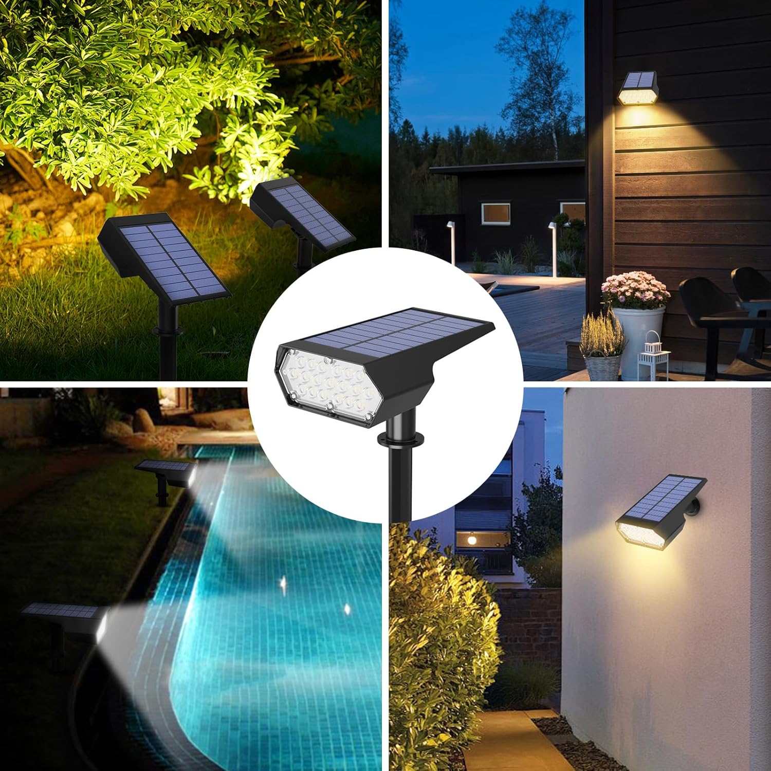 I-SHUNFA Solar Spot Lights Outdoor 2Pack,4 Lighting Modes,Cool White and Warm White 2 Colors Adjustable Solar Light,Auto On/Off Solar Powered Landscape Light for Yard Wall Pathway