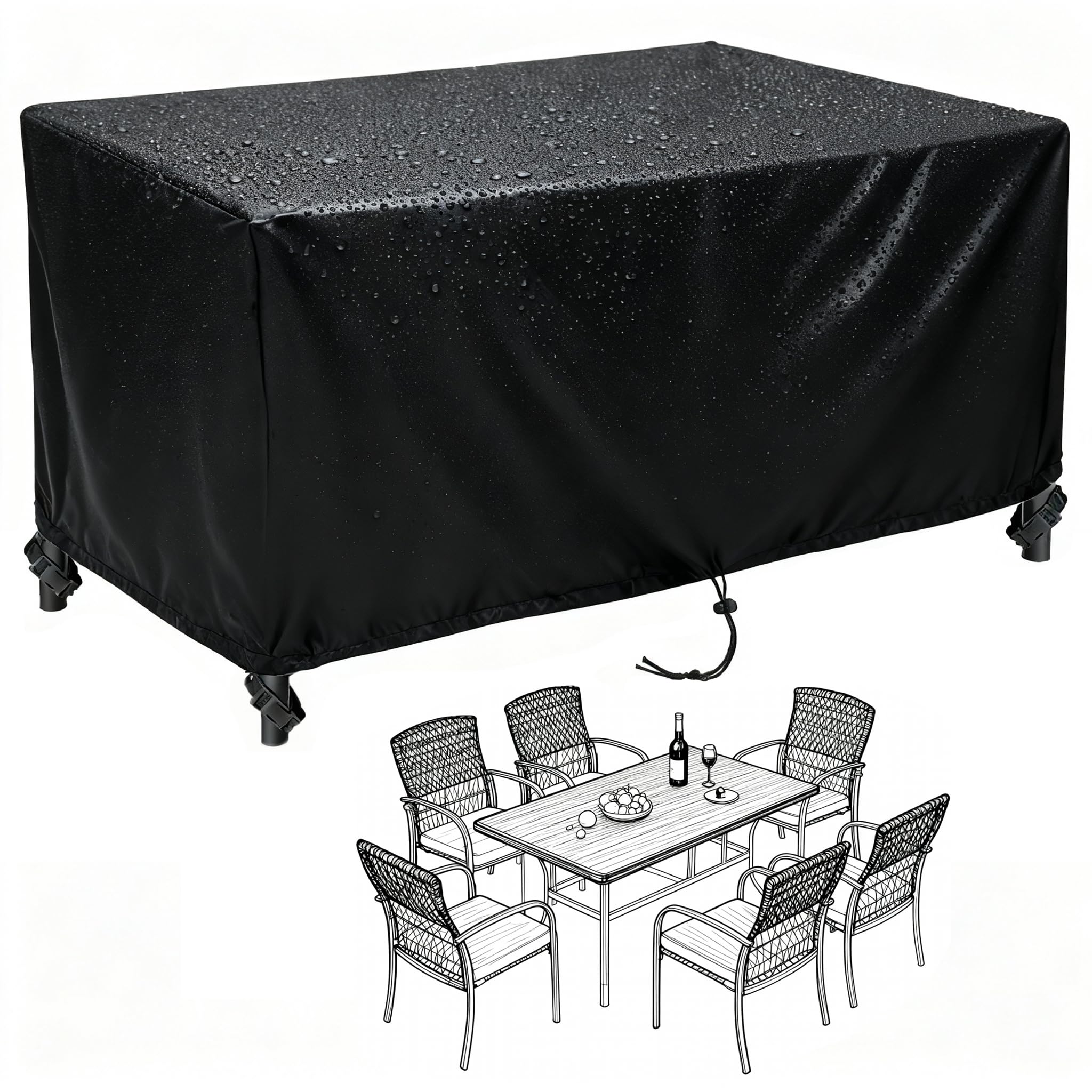 Bâche table extérieur 385x345cm étanche avec housse salon de jardin extérieur Oxford 420D
