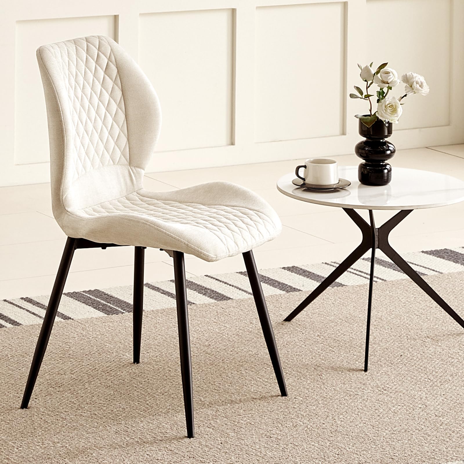 JIJIAN Lot de 6 chaises de salle à manger, de cuisine, de salon, rembourrées, ergonomiques en lin, pour salle à manger, cuisine, chambre à coucher, réception, beige