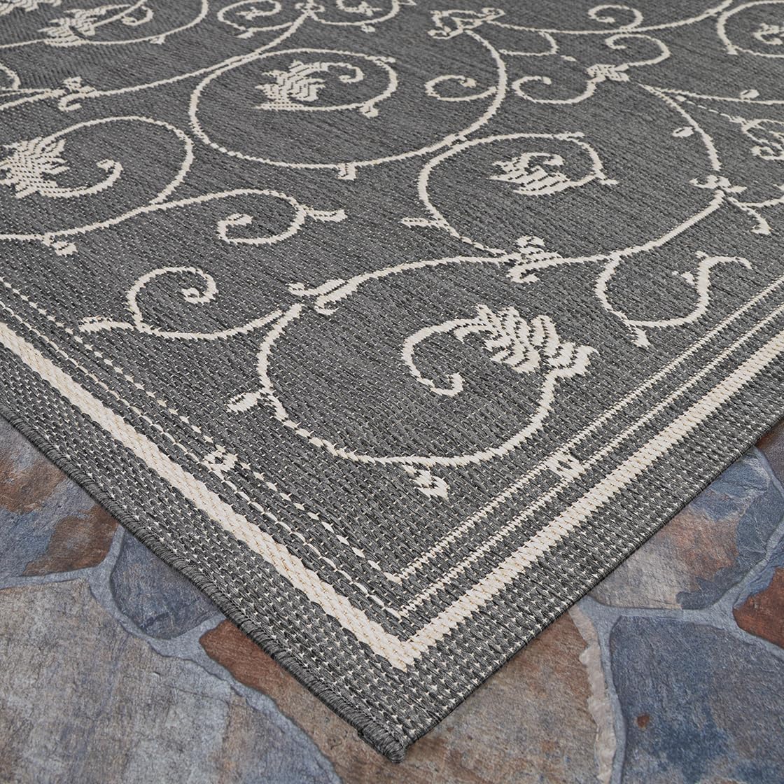 Couristan Recife Indoor Outdoor Rug - Veranda 6'2" x 9'2" Rectangle in Ivory and Grey, Floral Scroll, Hose Washable, Pet- Kid Friendly Home Decor for Living Room, Patio Furniture Set, Kitchen