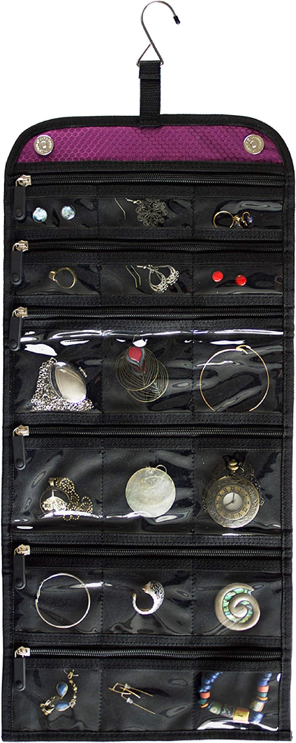 YIROCK Sudopo OLSAinny Jaimie Hanging Travel Jewelry Organizer - Double Sided and Portable - 23 Zippered Pockets in 6 Sizes - Foldable Accessory Necklace Ring Bracelet Organizer for Travel & Home