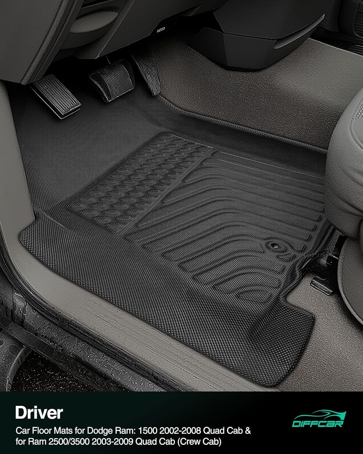 Car Floor Mats for Dodge Ram: 1500 2002-2008 Quad Cab & for Ram 2500/3500 2003-2009 Quad Cab (Crew Cab), All Weather Rubber Floor Liners, Truck Accessories Front Rear Carpet for Pickup Black 3PCS - Image 3