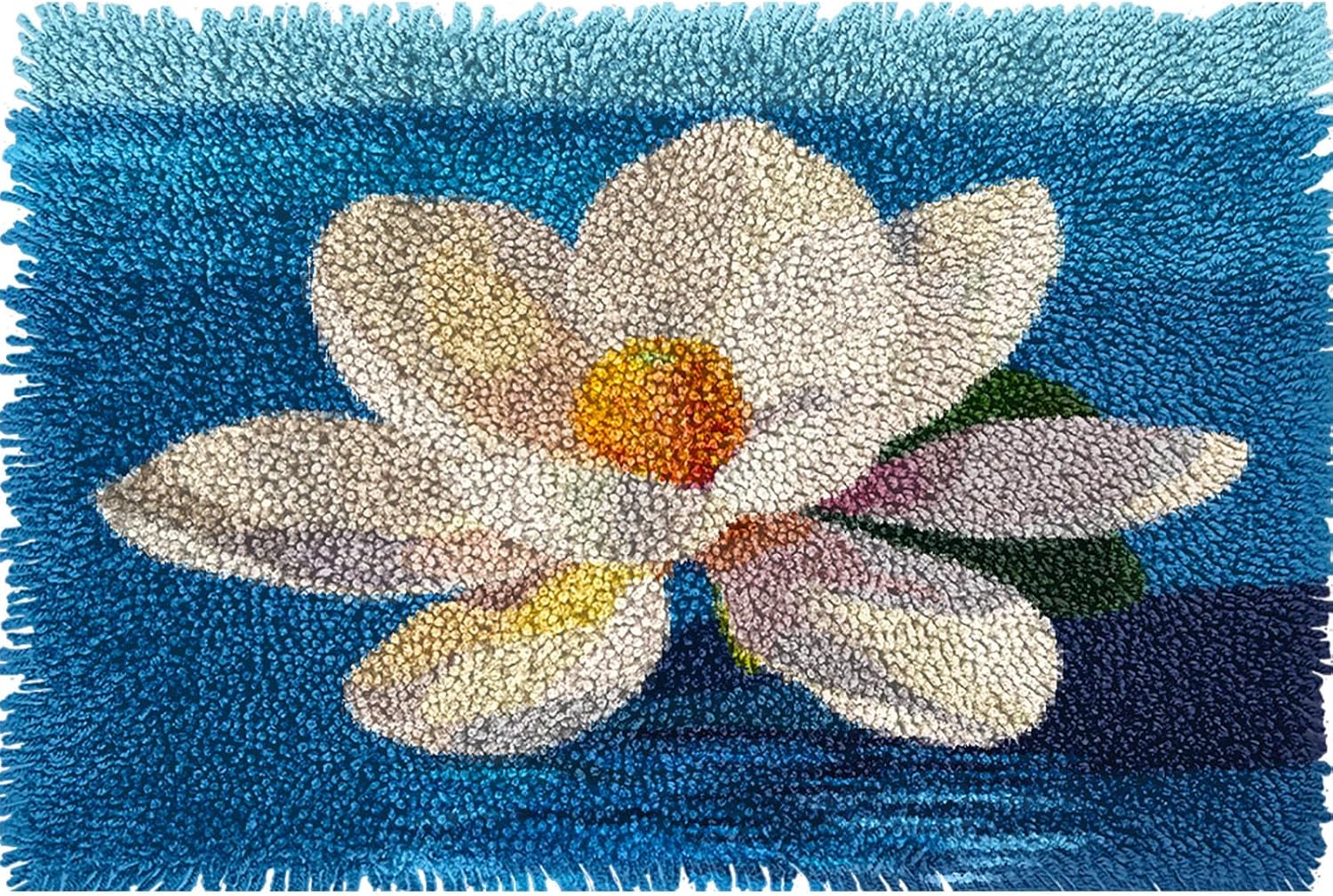 Latch Hook Kit Rug for Adults Magnolia Flower with Sea Background Pre-Printed Handmade Carpet Crochet Yarn Craft DIY Hook and Latch Door Mat Tapestry Home Floor Decor 60x40cm-1