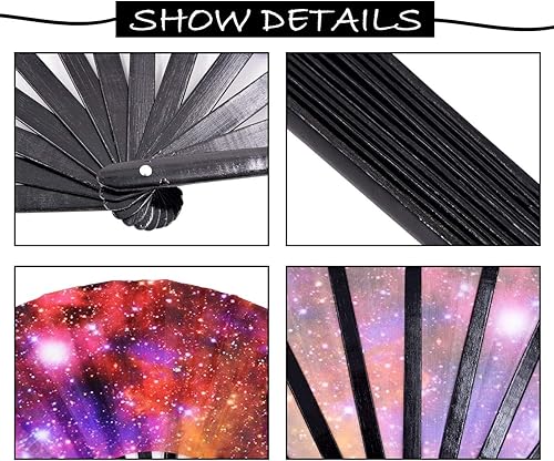 Miniatura 5 de meifan Abanicos plegables grandes, ventiladores clack, fanáticos rave, ventilador plegable de mano, accesorios de festival de bambú para mujeres y