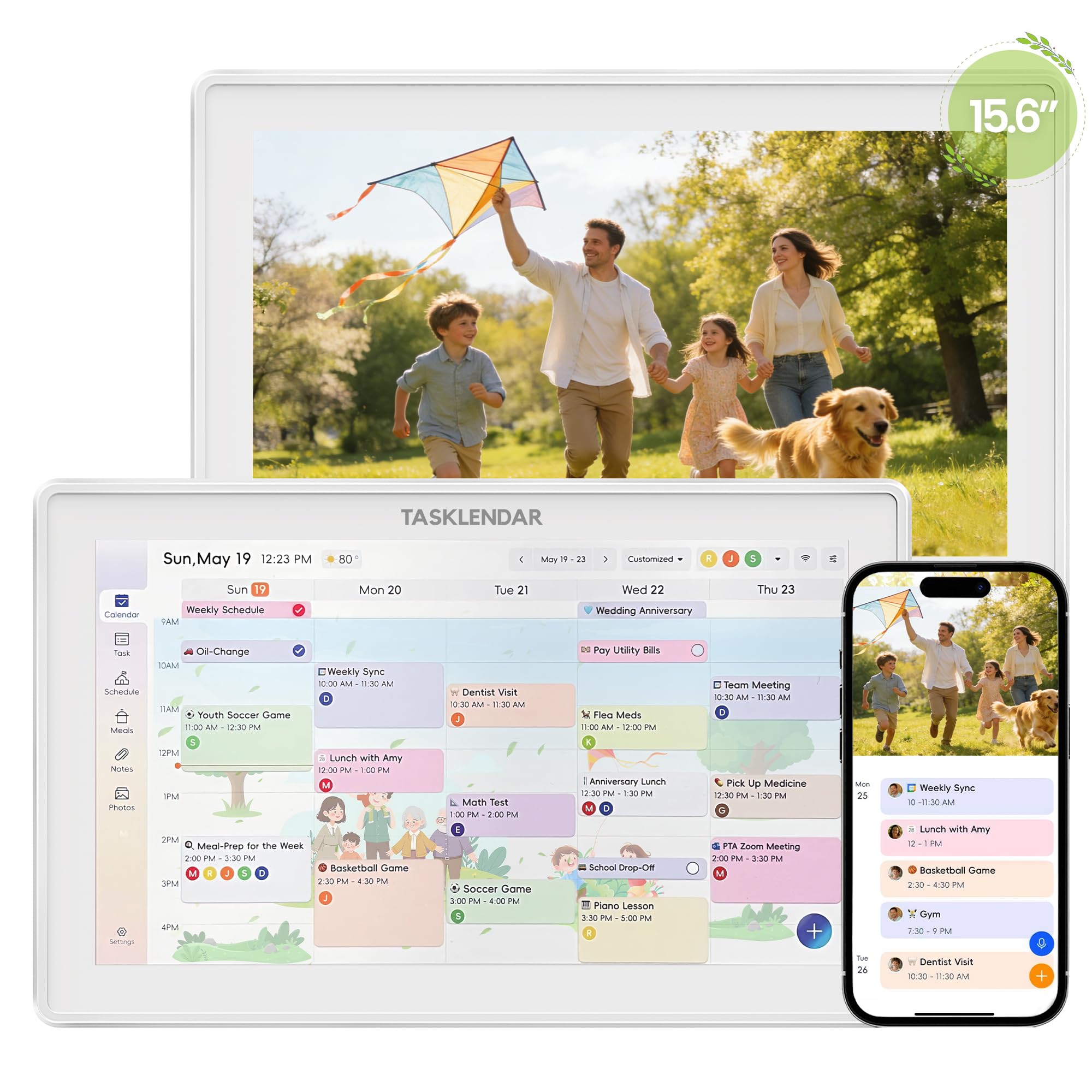 Photo 1 of TASKLENDAR 15.6’’ Digital Calendar Frame Wall Touchscreen Electronic Calendar, Smart Family Planner for Schedule, Chore Chart & Meals Task Organizer, Digital Photo Display, Wall & Desk Mountable, White