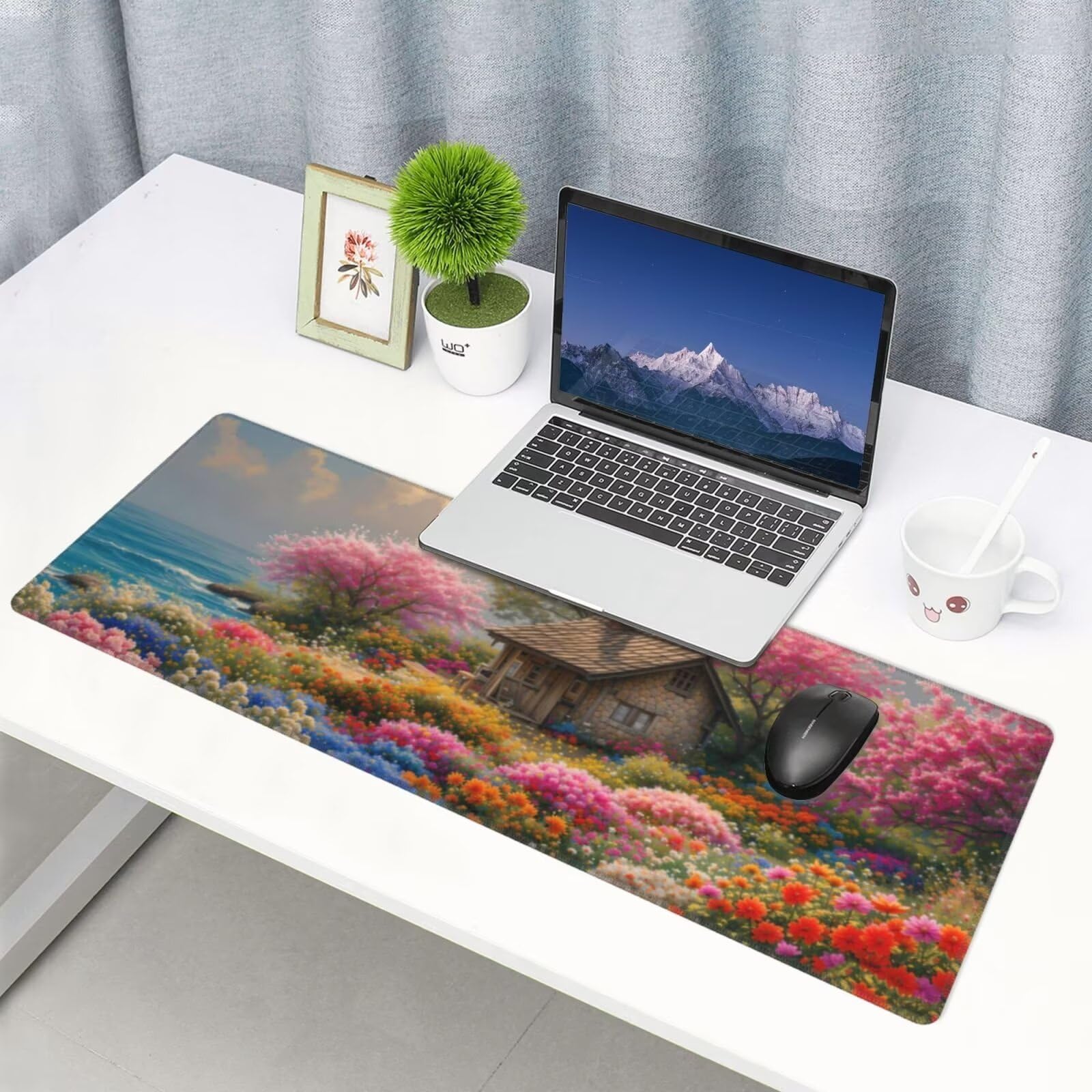 Tappetino Mouse, Tappetino Mouse Gaming Grande XXL 1500x800x3mm Tappetino Scrivania Mouse Pad, Base in Gomma Antiscivolo, Bordi Cuciti,Lavabile, Mousepad per Ufficio e Gaming (Flower Hut) R-344