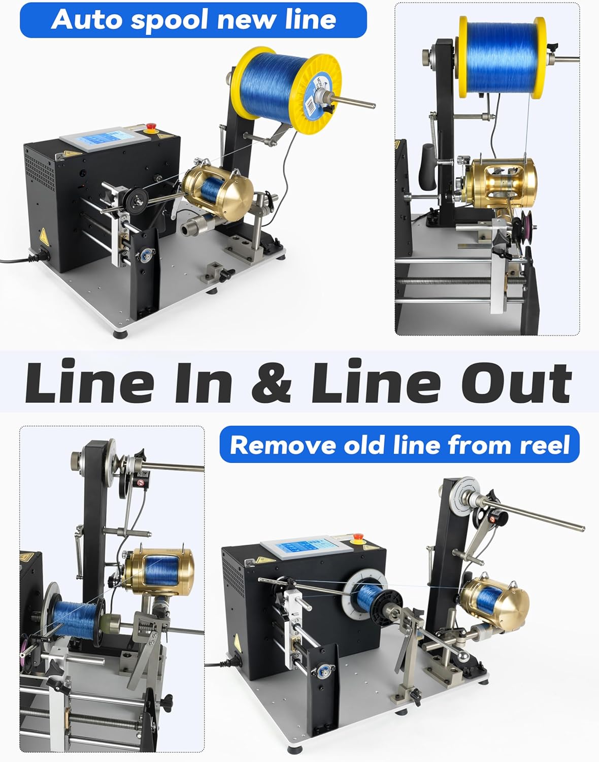 BLUEWING V3 Upgraded Automatic Line Winder Model A (PLC) Electric Fishing Line Spooling Machine for Winding & Releasing Conventional Baitcasting and Spinning Reels