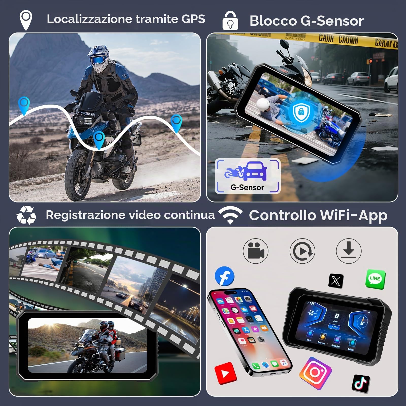 Vtopek Carplay Moto 6,25 Pollici Dashcam 4K+1080P Dual Camera Impermeabile Navigazione GPS Bluetooth Siri 64GB