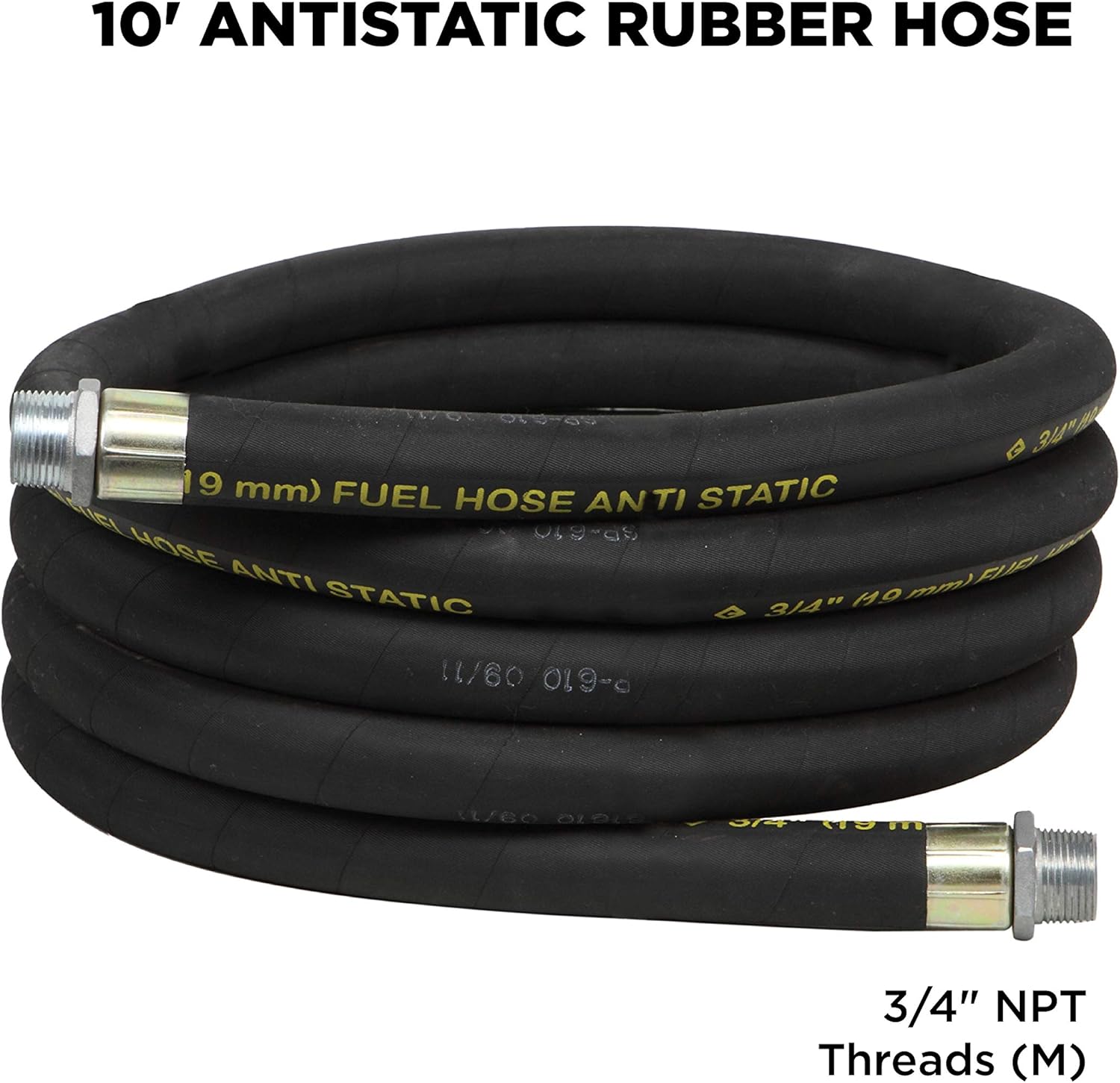 Groz Anti-Static Fuel Hose with Manual Nozzle, 3/4" NPT x 10ft for Gas Caddy & Fuel Tank, Professional Replacement Kit for Diesel/Gasoline/Kerosene (44094)