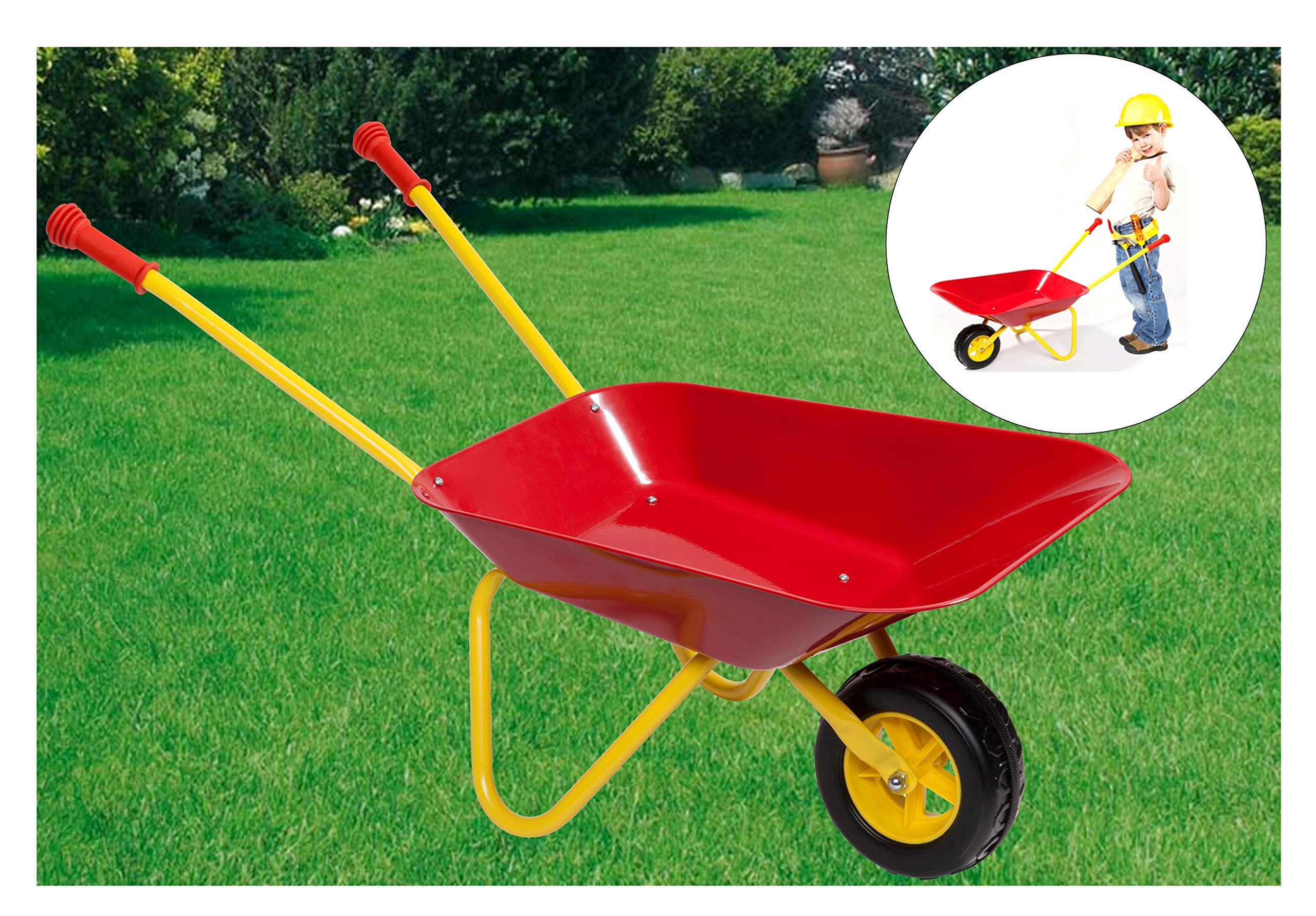 Brouette pour enfant en métal certifiée TÜV/GS, capacité maximale de chargement de 35 kg, dimensions :73 cm.