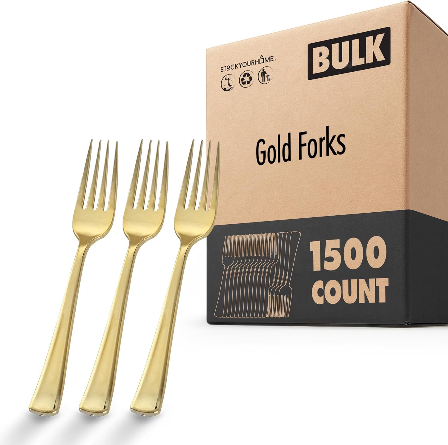 Stock Your Home 1500 Disposable Heavy Duty Plastic Forks, Fancy Plastic Silverware Looks Like Real Cutlery - Utensils Perfect for Catering Events, Restaurants, Parties and Weddings (Gold)