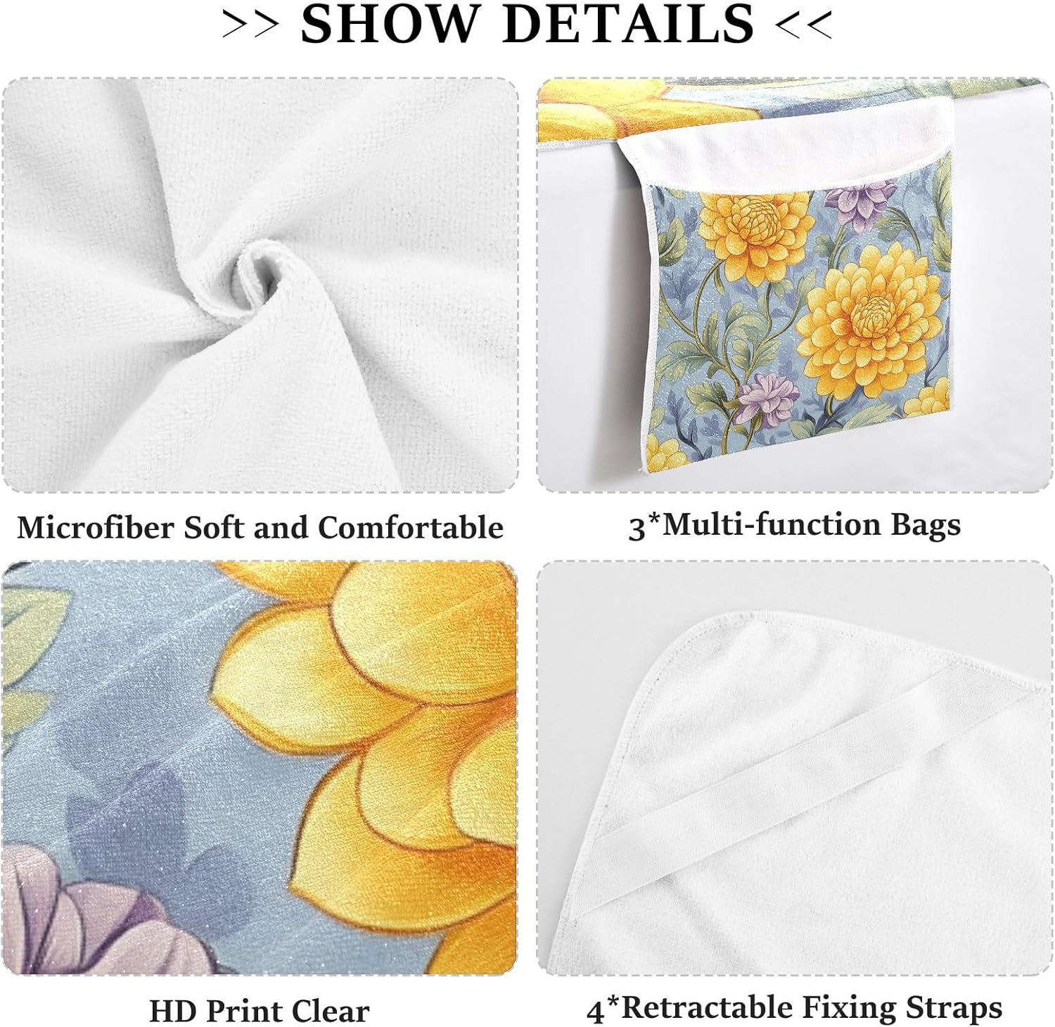 Vintage Dahlia Flower Yellow Purple Patio Chaise Lounge Chair Cover Soft Sturdy Polyester Outddor Beach Chair Cover with Pockets for Pool Beach Sunbathing, 85" X 30"