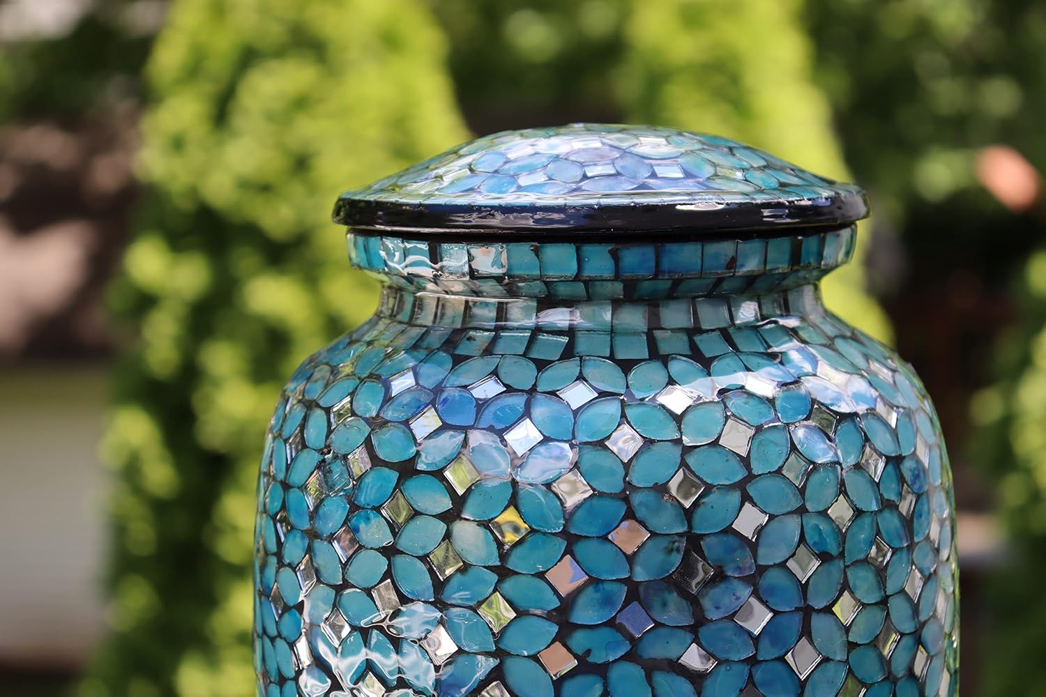 Extra Large Urn Glass Mosaic - up to 350 pounds - Hand Made Funeral Urn for Human Ashes - Hand Applied Individual Glass Tiles Create a one of a Kind Work of Art - Extra Large Size 13 inches in Height