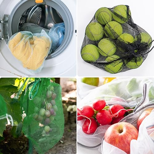 Miniatura 7 de PLULON 12 bolsas de malla con cordón de malla para lavandería, bolsa de nailon con cordón de 13 x 15.5 pulgadas para piscina, playa, bolas,