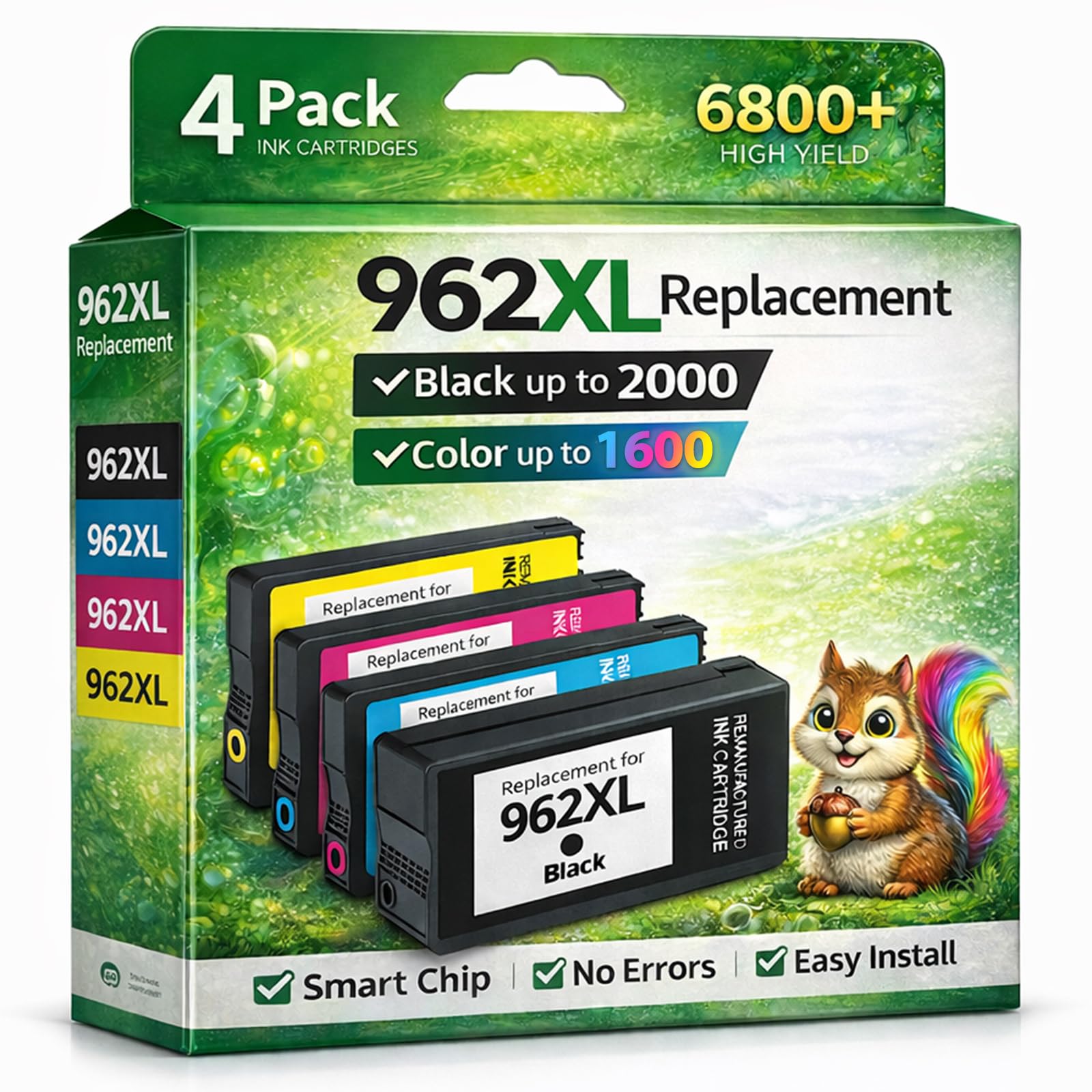 Photo 1 of 962XL Ink Cartridges Combo Pack Replacement for HP 962XL 962 Black and Color Ink Cartridges Work for hp officejet pro 9010 9015 9018 9020 9025 9026 9019 9012 9013 9014 9016 9022 9023 Printer (4 Pack)