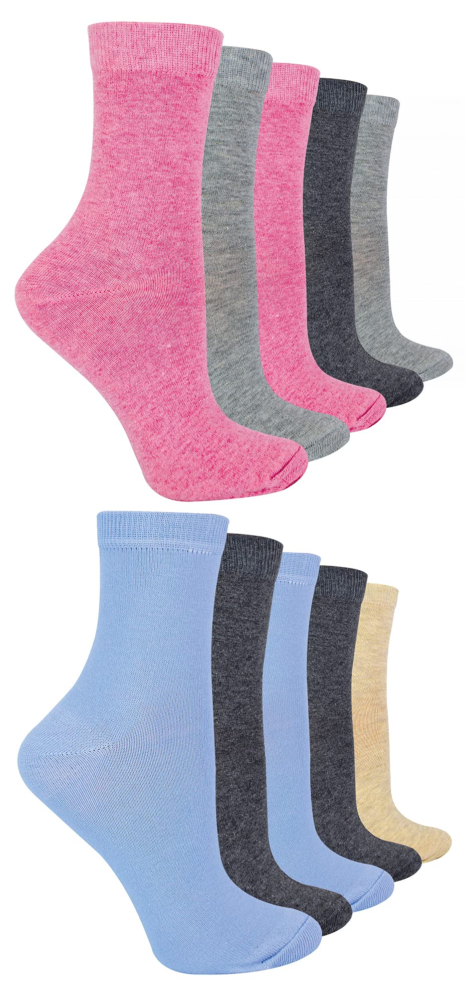 Sock Snob10 Pairs Multipack Ladies Cotton Socks | Sock Snob | Breathable Heel and Toe Socks in Black or Pink