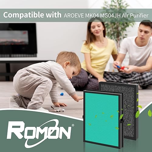 Miniatura 2 de Filtro de repuesto MK04 compatible con purificador de aire AROEVE MK04 MG04JH, versión de caspa de mascotas, paquete de 4