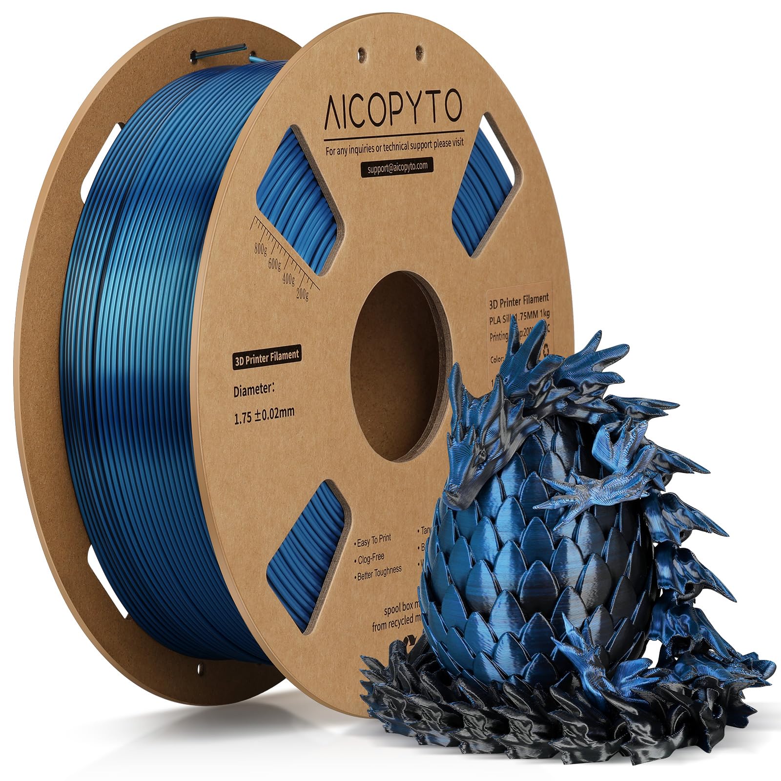 3D Printer Silk PLA Filament 1.75mm, Shiny Dual Color Black Blue, Dimensional Accuracy +/- 0.02 mm, 1KG (2.1lbs)/Spool Easy to Print for Most FDM 3D Printers