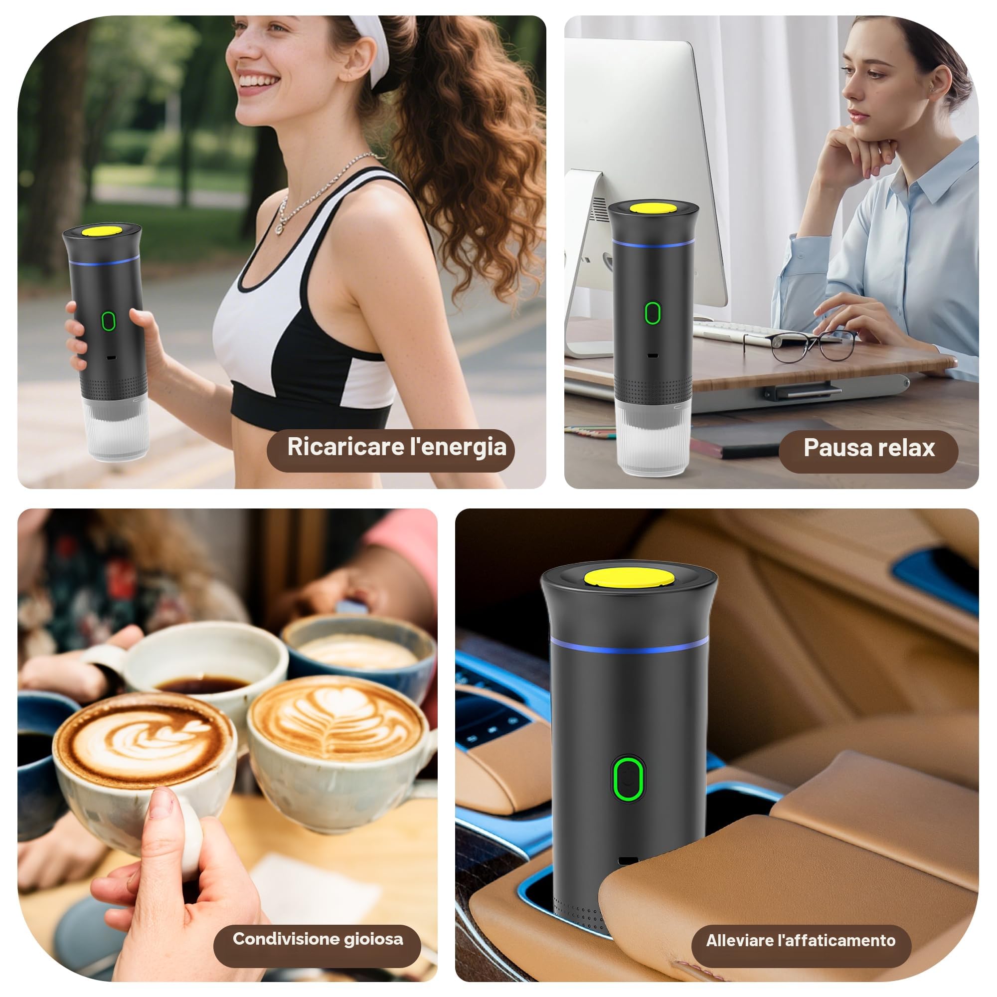 Macchina da Caffè Portatile 3 in 1 Caffettiere Espresso Capsule e Caffè Macinato Macchina per Espresso Elettrico Riscaldamento Rapido per Ufficio Viaggi Campeggio Casa (Verde)