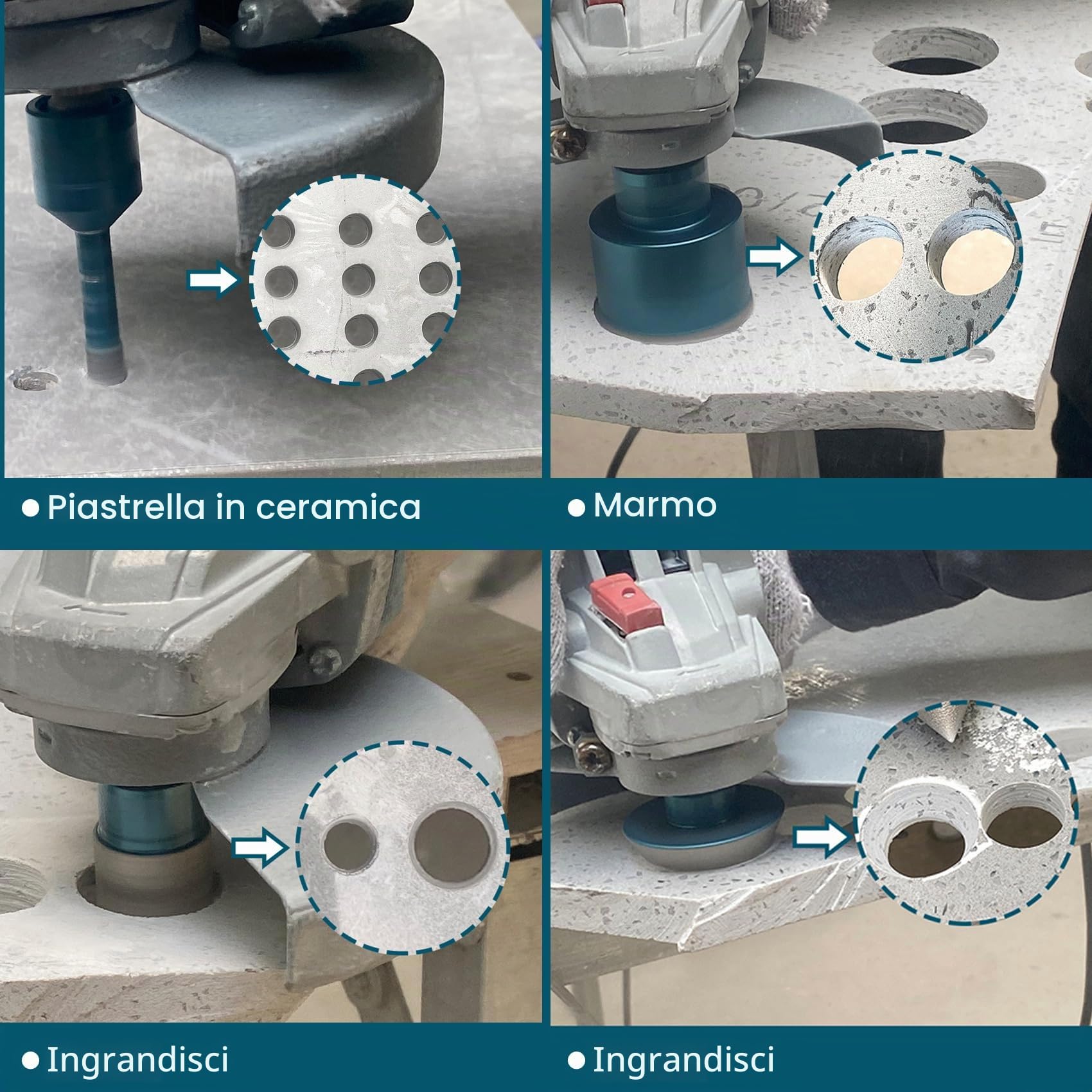 Trapani per piastrelle diamantate a trapano, M14, set di 12 punte diamantate 6/6/8/20/25/35/50/68/110mm+20F+50B+adattatore per piastrelle in porcellana granito marmo