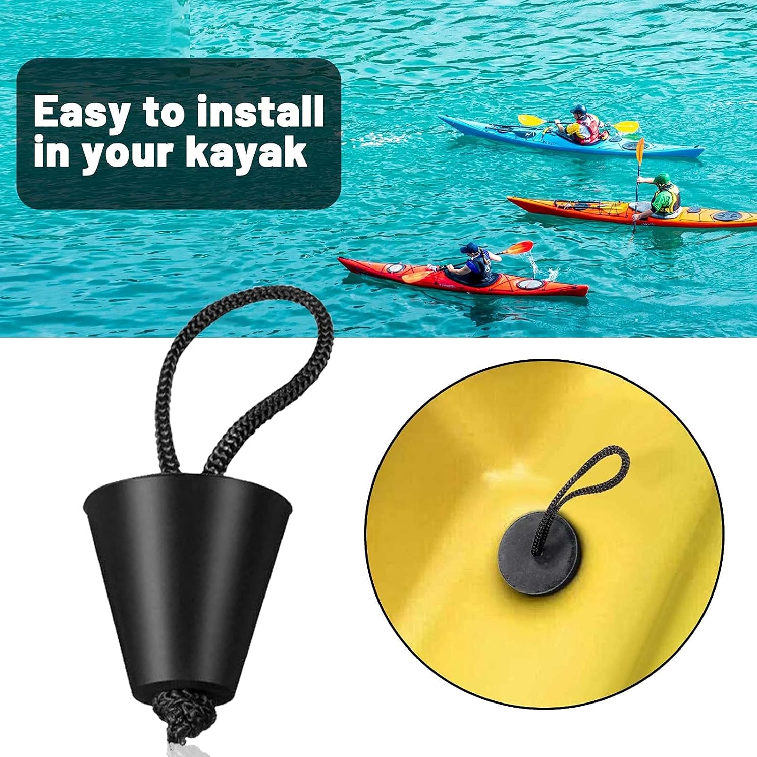 SPORBA Kayak Carry Handles, Kayak Accessory 4Pcs Kayak Scupper Plug Kit and Kayak Handles T-Handle with 8 Feet Elastic Bungee Cord Tri-Grip Rivet Pad Eyes for Lifetime, Ocean, Emotion Kayak Canoe Boat : Sports & Outdoors