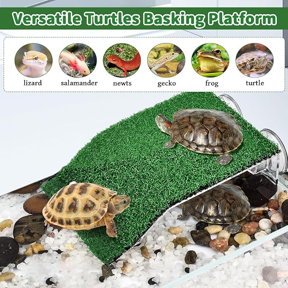 Large Turtle Basking Platform, 2-in-1 Floating Dock with Ramp for Aquatic Turtles Reptiles and Amphibians, Easy to Install Basking Area for Habitat Tank Terrarium