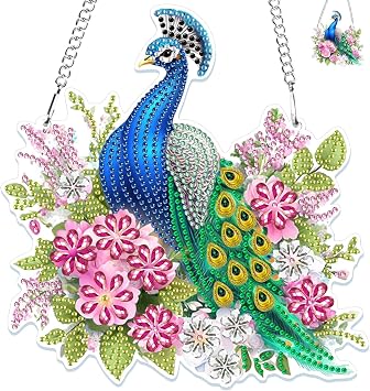 GHHKUD Hanging Diamond Painting Pendants Peacock Ornaments Kits - DIY Flowers Decoration Diamond Art Hanging for Adults Kids, Handmade Gifts for Holidays Home Window Decor