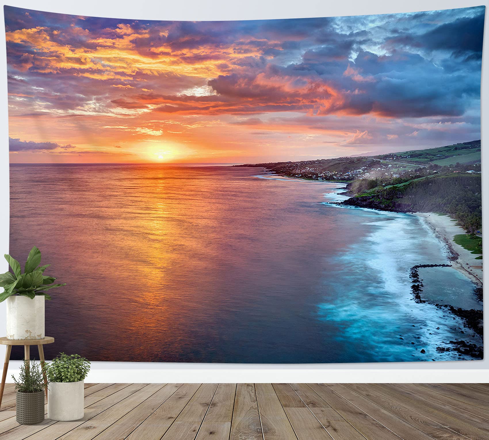 Amazon.co.jp: LB 夕方の風景画 タペストリー サンセット ビーチと海