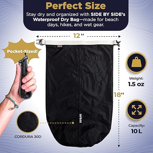 Miniatura 6 de Bolsa seca pequeña impermeable de 10L para kayak, senderismo, playa y campamento | Bolsa lateral ligera y duradera, negra, pequeña, ligera (1.65