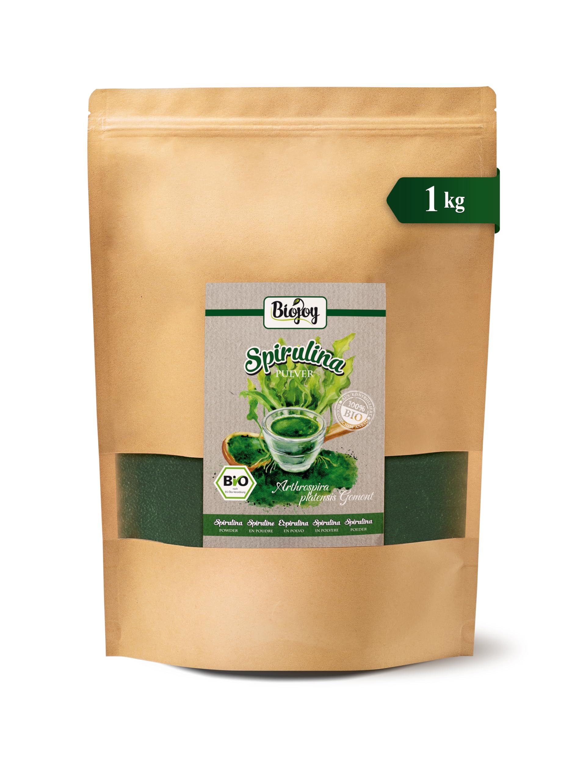 Biojoy Spirulina (Alga) Biologica in Polvere (1 kg), Pura e Senza Additivi (Arthrospira platensis)