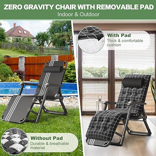 Miniatura 3 de Barbella Sillas de sala de estar, sillas reclinables de patio, reclinables ajustables y plegables con cojín extraíble y reposacabezas, sillas