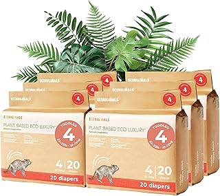 Ecoriginals - 120 Eco Toddler Nappies - Baby Nappies Size 4 with 100% Plant-based Layers, Disposable & Hypoallergenic Baby Essentials for Kids - Secure Fit Nappies (10-15Kg), 20X6 Packs