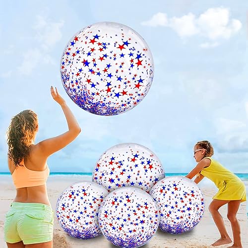 Miniatura 15 de 5 bolas de playa inflables, bolas de playa grandes de 16 pulgadas y 24 pulgadas con confeti con purpurina, lentejuelas transparentes, bolas