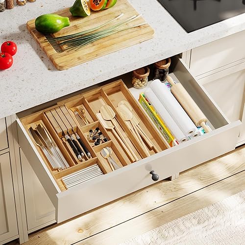 Miniatura 4 de HO0BRO - Organizador grande de cubiertos de cocina, organizador de utensilios expandible con conexión magnética de 22 a 35 pulgadas, bandeja de