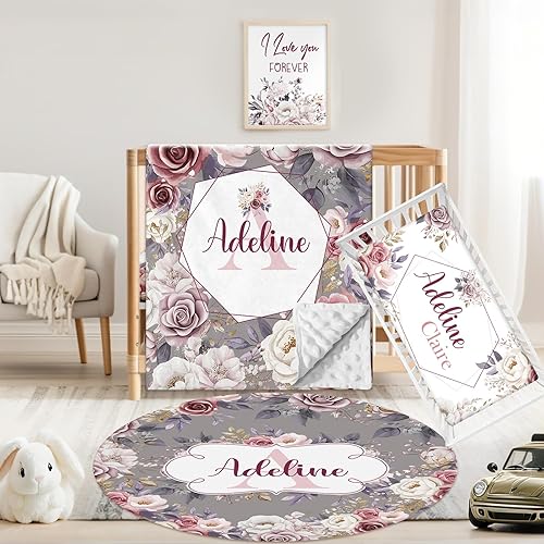 Miniatura 14 de Juego de ropa de cama personalizado para cuna de bebé, 3 piezas, juegos de cuna de bebé con nombre personalizado para niños y niñas, juego de ropa