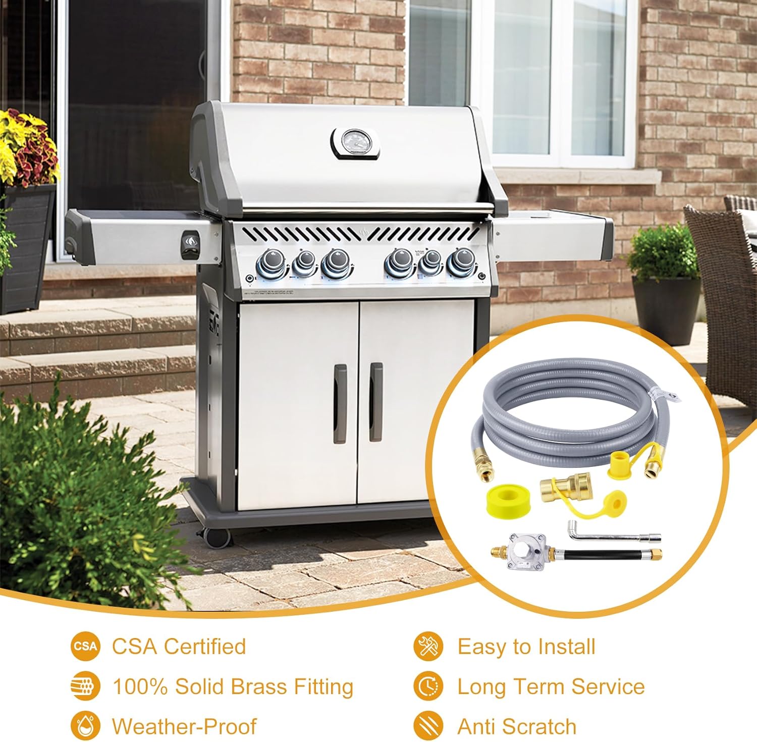 710-0003 Propane to Natural Gas Conversion Kit, Natural Gas Conversion Kit,10FT 1/2'' Natural Gas Hose and Regulator Replacement for Kitchen-aid Propane Gas Grill Conversion