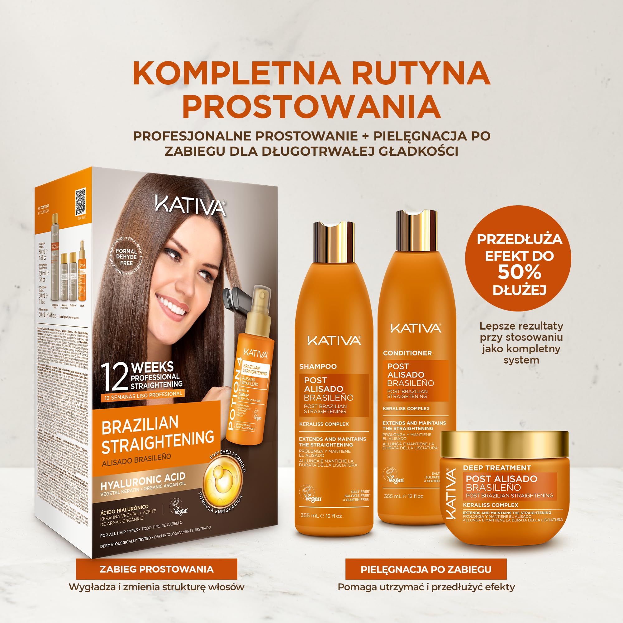 KATIVA Brazylijskie prostowanie po głębokim traktowaniu | Odżywianie i nawilżenie | Efekt przeciw puszeniu się, 300 ml, głęboko odżywia i nawilża wygładzone włosy, pozostawiając je bardziej miękkie i