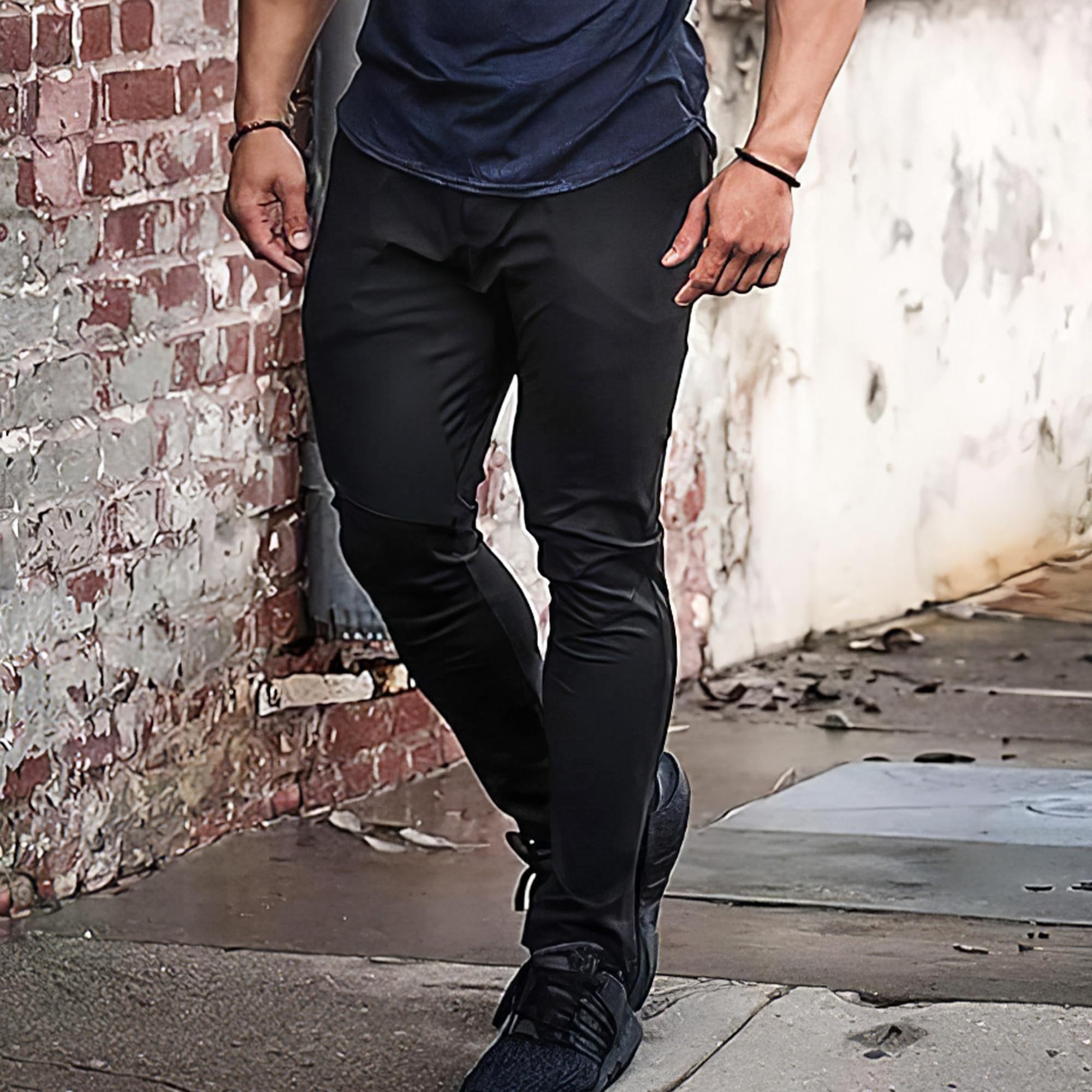 BROKIG Jogging Homme Sport Pantalon de Double Poche,Pantalons Fitness Zippés et Stretch pour Hommes Pantalon Survêtement Coton