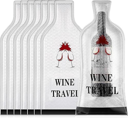Qeeenar 8 bolsas de vino reutilizables para viajes de 16.93 x 7.09 pulgadas, a prueba de fugas, protector de viaje, doble burbuja de aire, fundas de