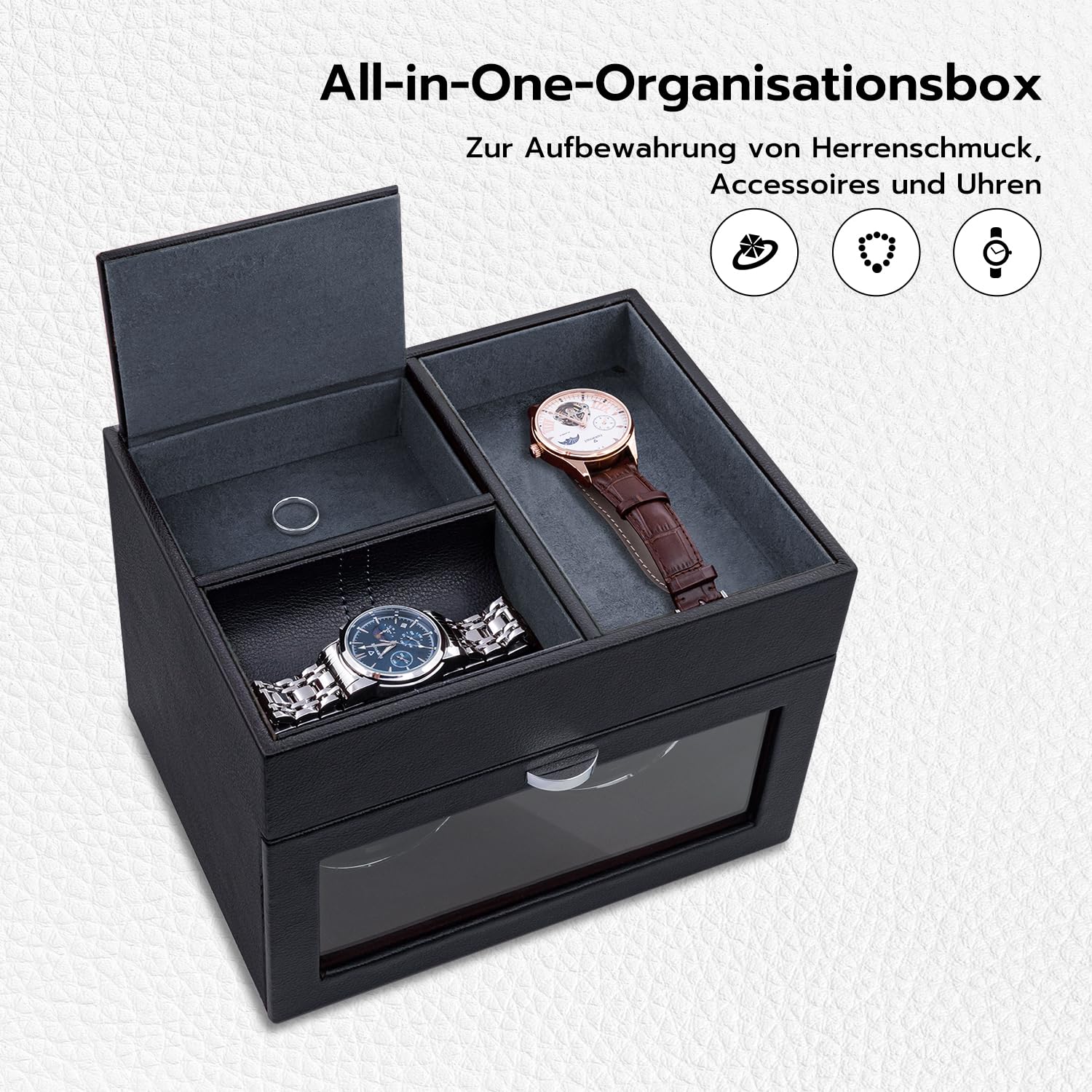 Mcbazel Automatische Uhrenbeweger 2 Uhren, Multifunktionaler Watch Winder Leder Automatische Uhrenanzeige LED-Licht Leisem Motor Luxuriöse Schmuckaufbewahrungsbox -Färberei