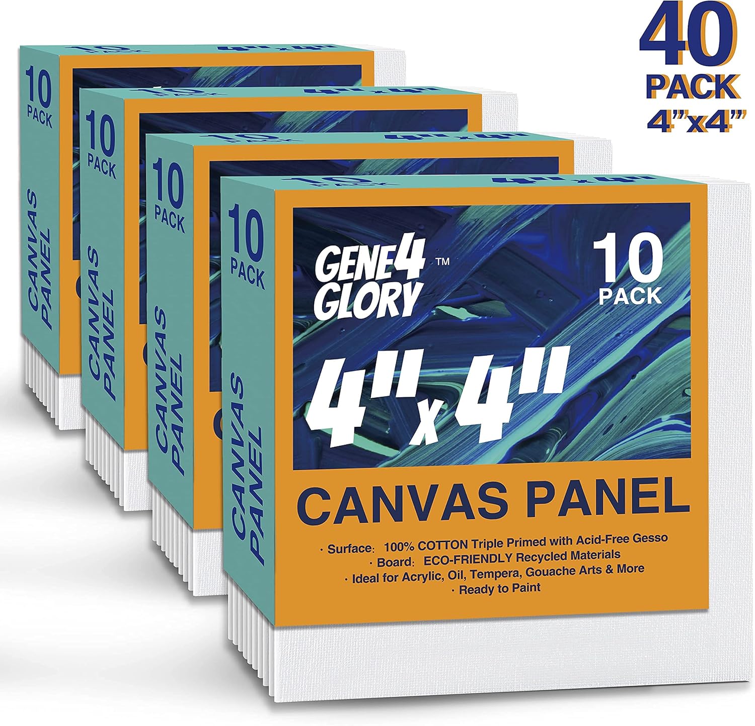 GENE4GLORY Artist Canvas Panel 4 x 4 inch, 40 Pack, Painting Canvas Panel Boards